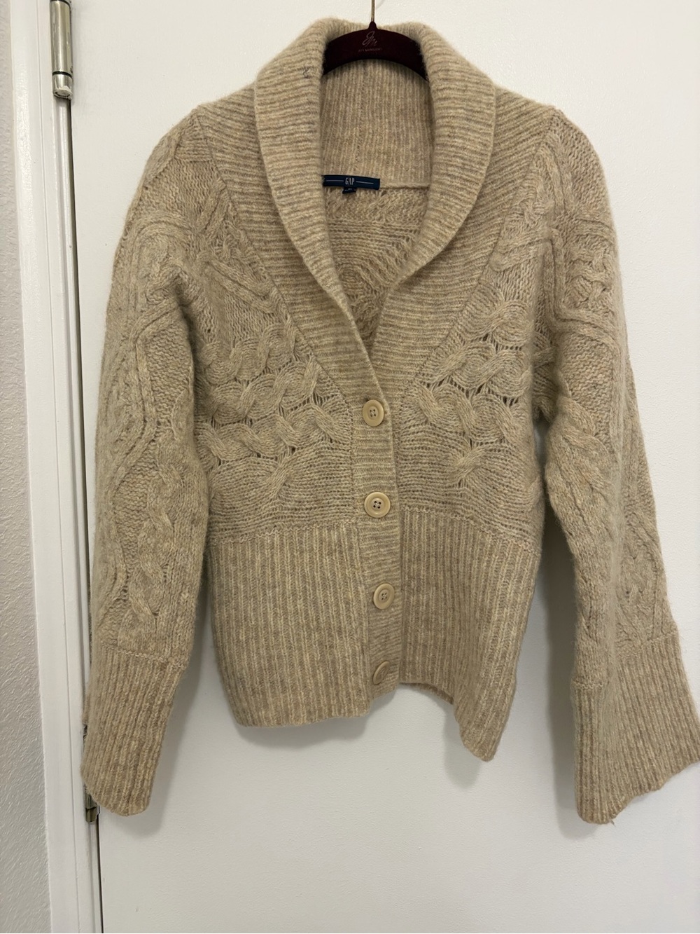 GAP Beige wool Cable-Knit Shawl Collar Cardigan woman’s M